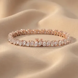 14K Rose <b>Gold</b> Tennis Bracelet Pear Cut Lab Grown Diamond <b>Bangle</b> VVS2 Clarity F Color IGI Certified Unisex Wedding - Product Image 1