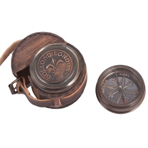<b>Antiqued</b> Brass Pocket <b>Compass</b> with Leather Case High Quality Navigation <b>Compass</b> for Camping Outdoor Activities Travel and Gift - Product Image 1