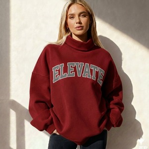 Pull col roulé doux et personnalisé pour femme, brodé de sequins sur le devant, épais et chaud en tissu éponge, coupe oversize à épaules tombantes, style décontracté, collection automne - Product Image 4
