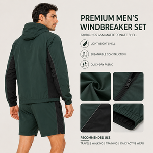 Conjunto de Pantalones Cortos y Chaqueta Cortavientos Ligera con Capucha, Unisex, Tejido Técnico, Personalizable con Logotipo, Proveedor - Product Image 5