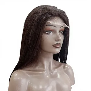 Peluca de Encaje Frontal Larga de Cabello Virgen con Encaje Suizo, Talla Promedio, con Cabello de Bebé, Encaje Transparente, Liso Marrón - Product Image 2
