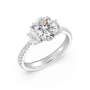 2 Ct Oval Solitaire Engagement <b>Ring</b> with Half <b>Moon</b> - Product Image 4
