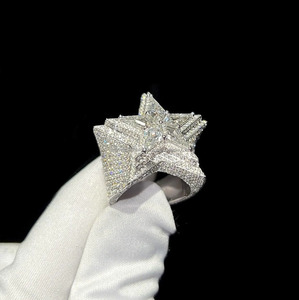 925 Sterling <b>Silver</b> Champion Full Iced Out Star Cluster Prong Setting Wedding or Engagement <b>Men</b> Custom Bust Hip Hop <b>Ring</b> - Product Image 5
