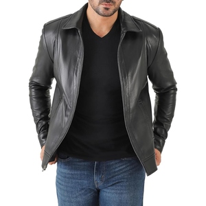 Chaqueta de cuero PU suave premium para hombre con cuello vuelto, elegante ropa de abrigo de invierno, moderna, informal, estilo urbano, para uso diario. - Product Image 1
