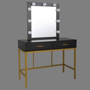 Black Steel Frame <b>Dressing</b> <b>Table</b> with Single Mirror 2 Drawers Light Bulbs-Makeup <b>Vanities</b> - Product Image 3