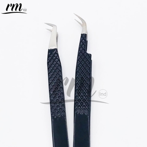 Pince à épiler professionnelle RMI en acier inoxydable anti-magnétique avec poignée confortable, pointe en fibre à angle de 75 degrés, pince à épiler bleue pour cils - Product Image 1