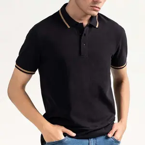 Camisetas de golfe grandes/altas para homens, polo de algodão liso de manga curta com logotipo bordado, tecido de malha personalizável