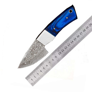 Cuchillo de caza, camping y supervivencia hecho a mano con hoja fija de acero de Damasco, mango de madera, soporte OEM, cuchillos personalizados. - Product Image 6