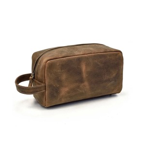 Genuine Leather Travel <b>Toiletry</b> <b>Bag</b> Vintage Cosmetic Pouch Zipper Makeup Organizer <b>for</b> <b>Men</b> and Women - Product Image 6
