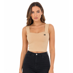 Camiseta de mujer con cuello cuadrado y tirantes anchos y gruesos, top corto de color liso sin mangas, tejido, OEM, personalizado, ajuste ceñido, para verano, venta al por mayor - Product Image 1