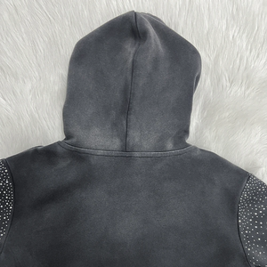 Sudadera con Capucha para Hombre, Estilo Vintage, de Felpa Francesa, con Logotipo Personalizado en Serigrafía con Pedrería, Lavado Ácido, Efecto Desgastado por el Sol, Talla Grande, Algodón Grueso - Product Image 5