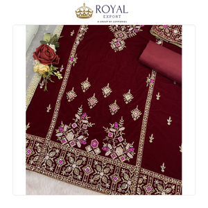 Collection Unique de Costumes Pakistanais de Qualité Supérieure – Idéal pour les Fêtes et les Cérémonies – Ensemble de Costume en Velours avec Broderies - Product Image 2