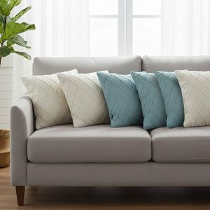 SOGA Ensemble de housses de coussin décoratives en tricot diamant bleu ciel et tricot torsadé crème, 6 pièces - Product Image 3