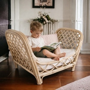 Cama de Ratán Hecha a Mano para Niños, Tapicería de Algodón, Cómoda, Estilo Escandinavo, Ecowoodies, Cama Individual/Doble para Niños Pequeños e Infantes - Product Image 1