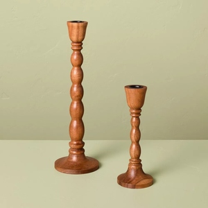 New design acacia wooden small large candle holder 2 <b>pc</b> <b>set</b> taper candlestick holder decorative customization options - Product Image 1