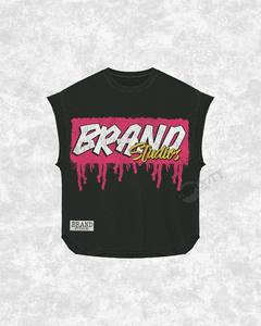 Camiseta sin mangas para hombre BRAND, negra, con cuello redondo, de algodón, con diseño de letras impresas, estilo casual, con logo frontal - Product Image 2