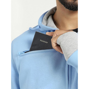 Sweat-shirt à capuche zippé bleu clair pour homme, coupe classique, avec poches, en coton French Terry, couleur unie, idéal pour l'automne - Product Image 4