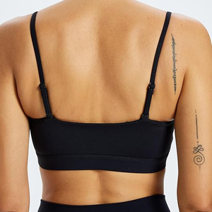 Chic Black Spaghetti Strap Sports <b>Bra</b> For Women Thin Strap Padded Fitness Yoga <b>Bra</b> <b>Low</b> <b>Cut</b> Sexy Gym Running Activewear Top - Product Image 2