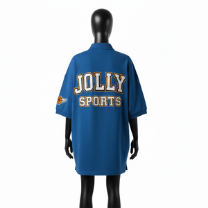 Camiseta polo transpirable para mujer, de algodón piqué GSM grueso, color azul oscuro, corte holgado, con logo personalizado impreso en caliente. Camisetas polo para mujer. - Product Image 2