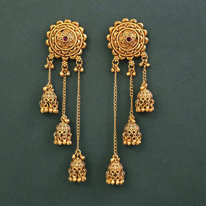 Mayoristas de Joyería Artificial de Moda en India, Pendientes Clásicos Antiguos con Baño de Oro Mate 232194 - Product Image 1