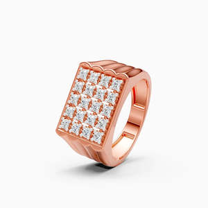 Anillo de banda geométrico con diamantes cultivados en laboratorio de uso diario, con engaste de rejilla cuadrada, potencia geométrica de 0.67 ct, en oro amarillo, blanco y rosa de 9K - Product Image 1