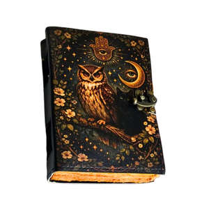 Handmade Owl Leather Journal <b>with</b> <b>Lock</b> Vintage Grimoire Book of Shadows Writing <b>Diary</b> Christmas Gift - Product Image 1