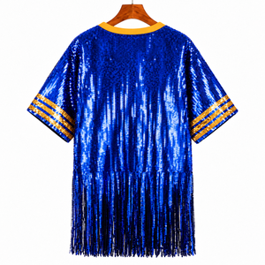 Gold Blue Personalized Sigma Gamma Rho Sgrho Tassel <b>Sequin</b> Jersey Sequined Dress Costume Loose <b>Bandeau</b> Fringed Crew Neck <b>Top</b> Tee - Product Image 5