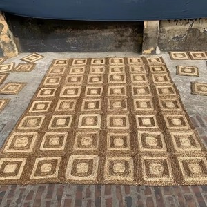 Tapis artisanal en jute à motif géométrique, style bohème naturel, rectangulaire, pour salon - Product Image 5