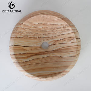 Lavabo Redondo Rústico de Madera para Baño con Acabado Laca Suave y Grifo de un Solo Orificio - Product Image 3