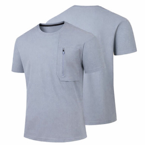 Camiseta de Punto Jersey Henley Azul Claro para Hombre, Manga Corta, Corte Holgado, Casual, Sólida, Ecológica, Cuello Redondo, 260 Gramos, 100% Algodón - Product Image 1