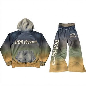 HQR Apparel Eco-Friendly 100% Cotton Tracksuit Set <b>Hoodie</b> Pants Full Sleeve Casual Loose Fit Gray Black Print Sweatshirt Winter - Product Image 4