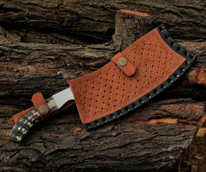 Couteau à découper en acier de Damas avec manche en corne de bélier et étui en cuir, 12 pouces, style traditionnel forgé, couteau de cuisine pour droitier - Product Image 4