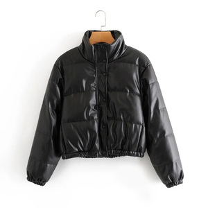 Blouson matelassé court pour femme, col montant, fermeture éclair et boutons-pression, manteau d'hiver rembourré, vente en gros - Product Image 4