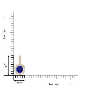 Colgante de Oro Puro de 14K con Zafiro Azul Natural Redondo y Halo de Diamantes Engastados en Barra, Certificado IGI, Colgantes de Piedras Preciosas y Diamantes - Product Image 3