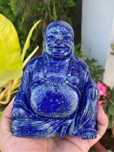 Hand Carved Lapis Lazuli Laughing Buddha <b>Statue</b> Natural Blue Gemstone Feng Shui Wealth Decor Wholesale Supplier - Product Image 1