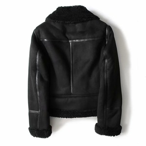 Unisex <b>Black</b> PU Leather Varsity <b>Jacket</b> <b>Faux</b> <b>Fur</b> Lining Zipper Closure Slim Fit Winter Moto Style Short Length Reversible Front - Product Image 2