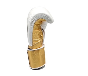 Gants de boxe MMA personnalisés No Boxing No Life en cuir de vachette véritable blanc doré, avec fermeture auto-agrippante, anti-humidité, doigts entièrement couverts - Product Image 4