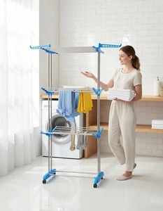 Séchoir à linge pliable et réglable en acier inoxydable, organisateur de linge portable, support de suspension pour vêtements, pour intérieur et extérieur - Product Image 3
