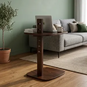 Table d'appoint réglable en bois foncé pour ordinateur portable, en hêtre massif, support portable pour ordinateur, table de travail de chevet - Product Image 2
