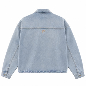 High Quality Premium Bling Varsity 8 Jean <b>Jacket</b> Slouchy Cropped Hip Hop Streetwear Washed Cotton Denim Shirt - Product Image 4