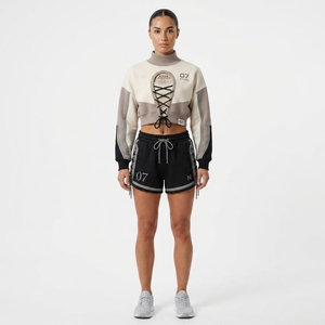 Conjunto Deportivo de Verano para Mujer, Sudadera Corta Ligera con Encaje y Pantalones Cortos, Estilo Racing Estampado, Poliéster/Algodón, Personalizable - Product Image 2