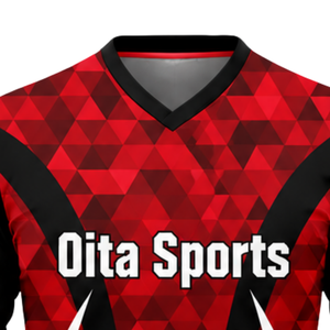 Ensemble de vêtements de sport pour hommes, uniforme de volley-ball sublimé rouge et noir, manches longues, polyester léger, vêtements de compétition pour équipe - Product Image 4