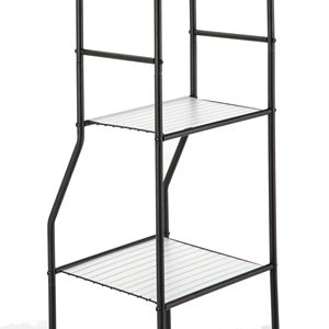 Freestanding <b>Corner</b> <b>Bathroom</b> Storage Tower Matte Black Steel 5-Shelf Rack with Glass Shelves - Product Image 3