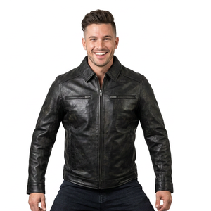 Spring Men's Casual Outdoor <b>Light</b> Weight Custom <b>Waterproof</b> Stand Collar Zipper High Street Bomber Men's Leather <b>Jacket</b> - Product Image 1