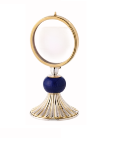 Espejo Circular Plateado en Plata con Base Esférica Azul, Decoración Moderna para Mesa - Product Image 1