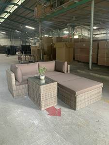 SF00011 Modern Grey Outdoor Rattan Wicker One <b>Seat</b> Garden <b>Sofa</b> Chair Set Steel Frame Tempered Glass Polyester <b>Cushion</b> Farmhouse - Product Image 3