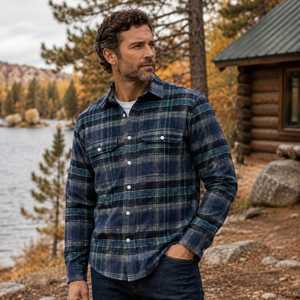 Men's Customizable High Quality Long Sleeve Plaid Shirt 100% Cotton <b>Button</b> Collar Regular Fit Casual Winter Woven Fabric Flannel - Product Image 3