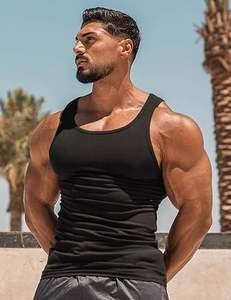 Débardeur noir en coton compressé de haute qualité, séchage rapide, pour la gym et l'entraînement, gilet côtelé pour usage décontracté - Product Image 1