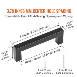 Set di 10 Maniglie Quadrate Sottili in Acciaio Inox da 128mm per Cassetti e Armadi da Cucina - Product Image 2