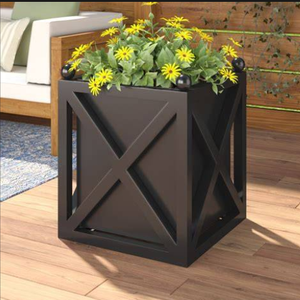 Jardinière en métal noire en forme de cube, pot de fleurs pour patio extérieur, support décoratif moderne en X pour plantes de jardin - Product Image 3